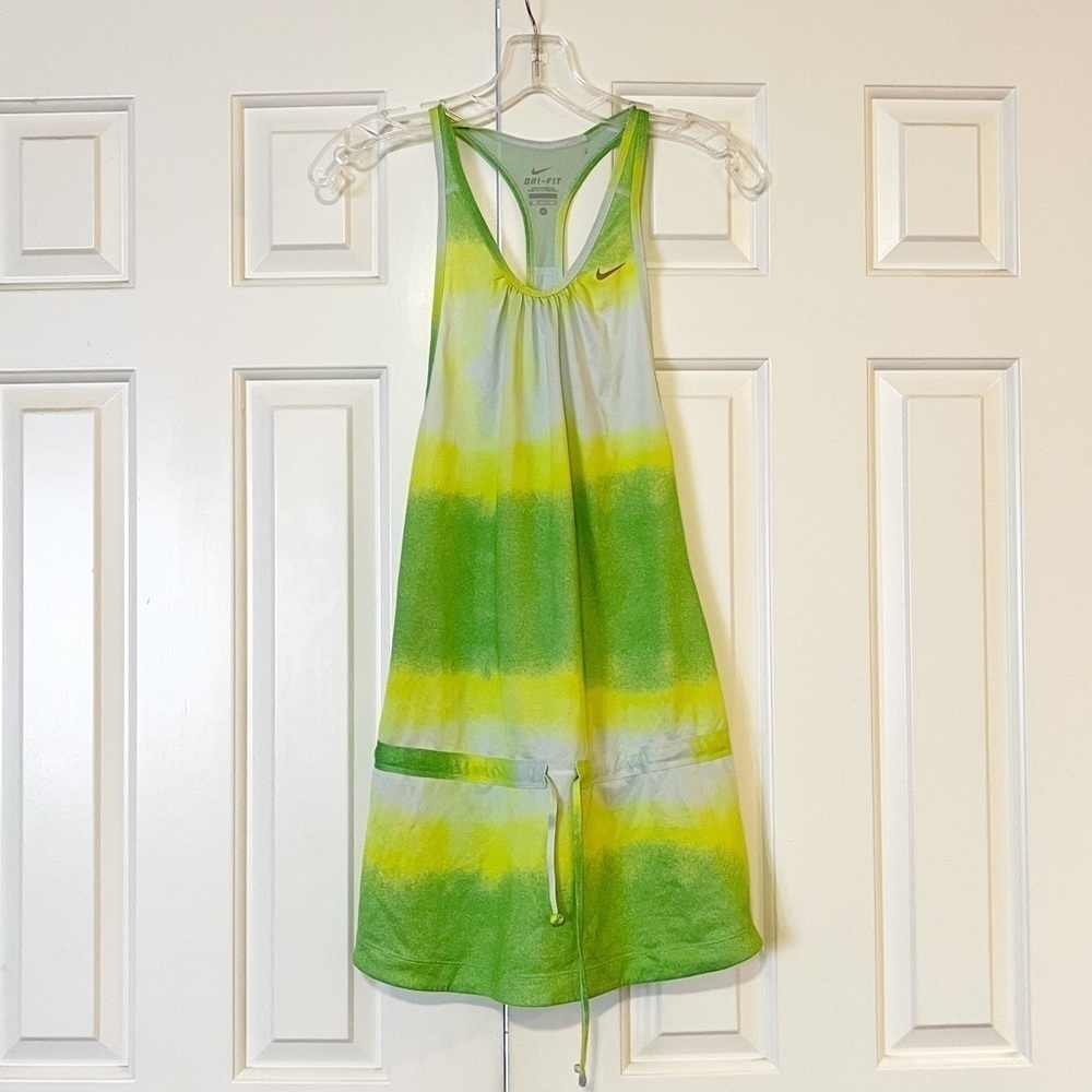 Nike Dri-Fit Sleeveless Racerback Drawstring green, yellow, white, Dress. XS